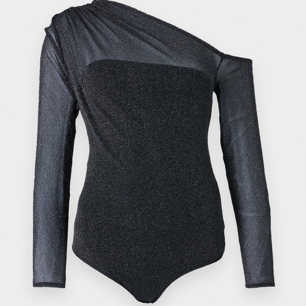 Abercrombie & Fitch Long-Sleeve Asymmetrical Draped Mesh Bodysuit Long sleeved S